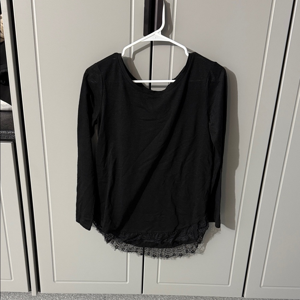 LC Lauren Conrad Black Long Sleeve Top with Lace Hem